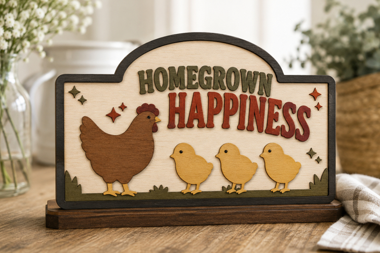 Homegrown Happiness Chicken Family SVG Laser Cut Design