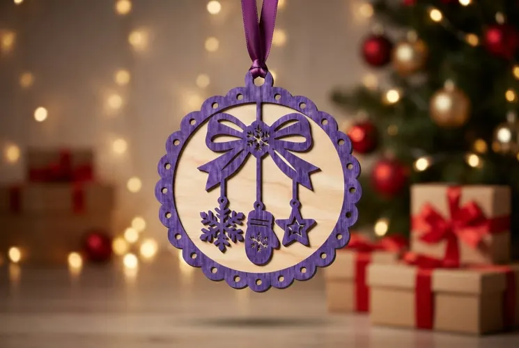 Laser Cut Christmas Bow Ornament SVG