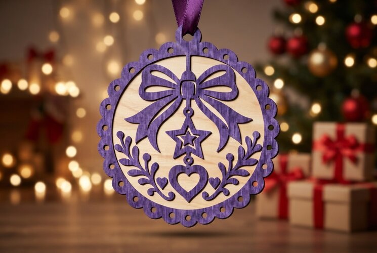 Laser Cut Christmas Bow Ornament SVG example image 1