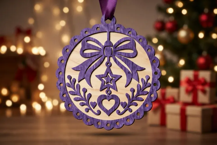 Laser Cut Christmas Bow Ornament SVG