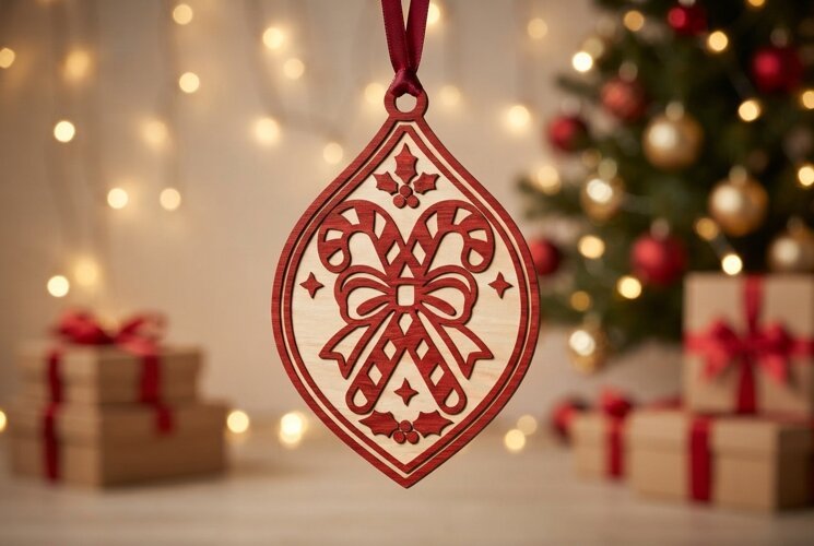 Laser Cut Christmas Candy Cane Ornament SVG example image 1