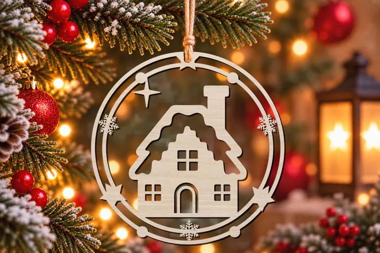 Laser Cut Christmas House Ornament SVG