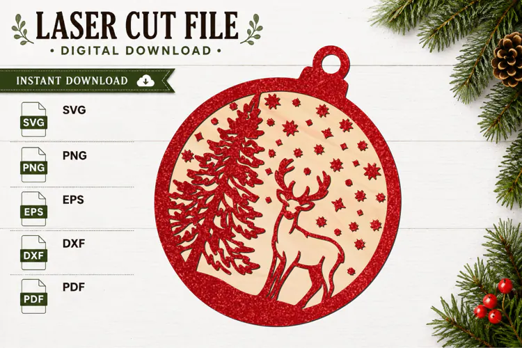Laser Cut Christmas Reindeer Ornament