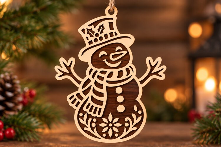 Laser Cut Christmas Snowman Ornament example image 1