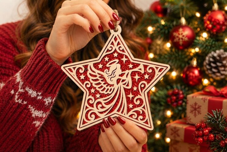 Laser Cut Dove Star Christmas Ornament SVG example image 1