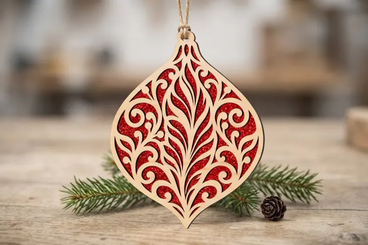 Laser Cut Elegant Scroll Christmas Ornament SVG