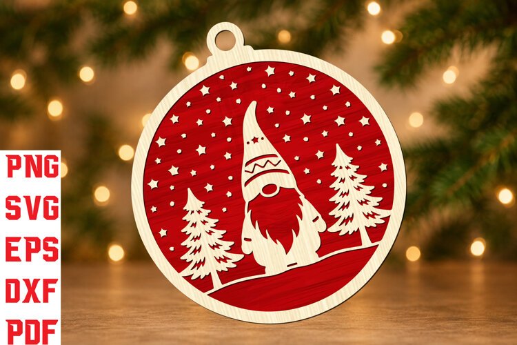 Laser Cut Gnome Christmas Ornament SVG example image 1