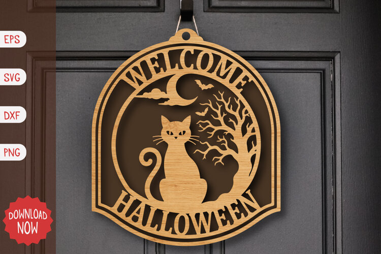 Welcome Halloween Door Sign SVG example image 1