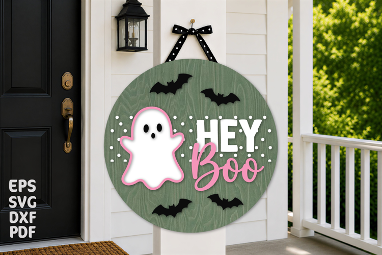 Laser Cut Hey Boo Door Hanger SVG