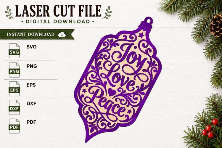 Laser Cut Joy Love Peace Ornament SVG example image 1