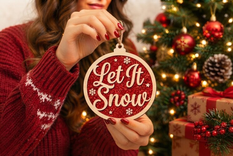 Laser Cut Let It Snow Christmas Ornament SVG example image 1