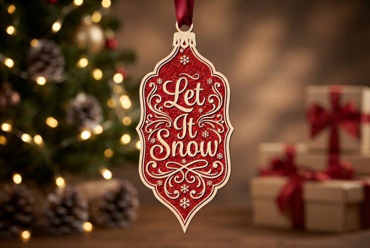 Laser Cut Let It Snow Christmas Ornament SVG example image 1