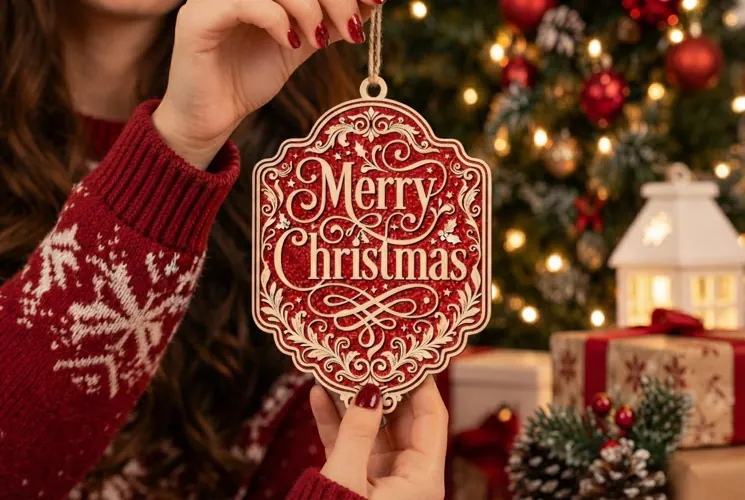 Laser Cut Merry Christmas Ornament SVG