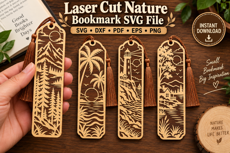 Laser Cut Nature Bookmark SVG File, Botanical Book Lover