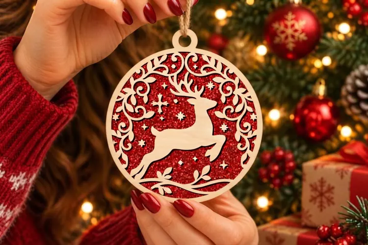 Laser Cut Reindeer Christmas Ornament SVG