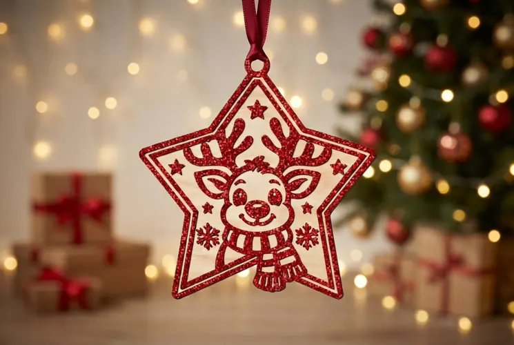Laser Cut Reindeer Star Ornament SVG
