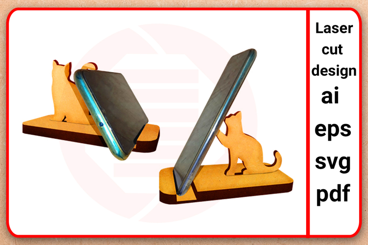 Laser cut SVG files Cat Cell phone stand holder template example image 1