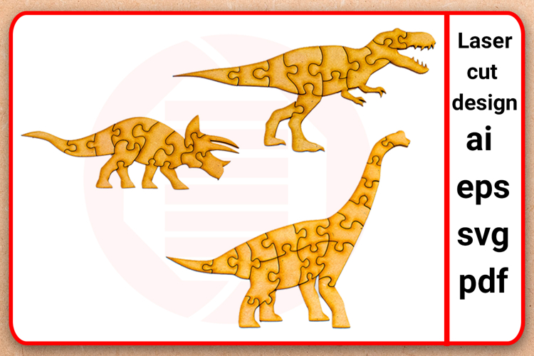 Laser cut files SVG Dinosaur puzzle template example image 1