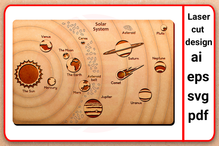 Laser cut Solar system puzzle SVG template digital download example image 1