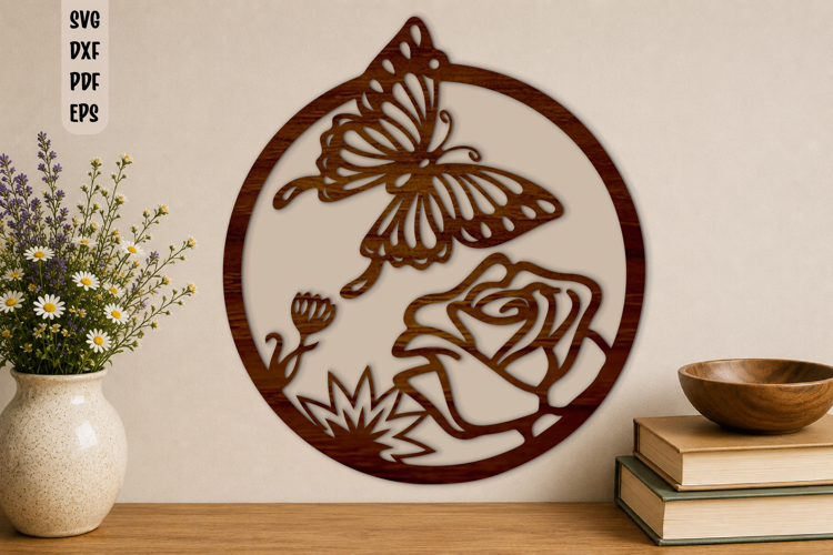Butterfly Rose Layered SVG Laser Cut Wall Decor File