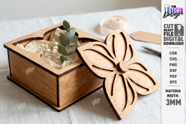 Decorative Gift Box Laser Cut | Floral Lid Jewelry Box SVG