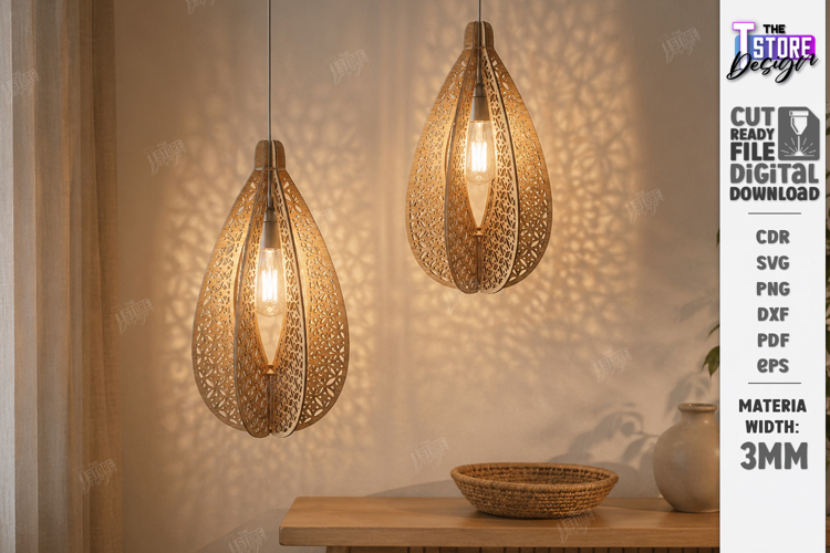 Wooden Pendant Light Shade Laser Cut | Home Decor | Pattern example image 1