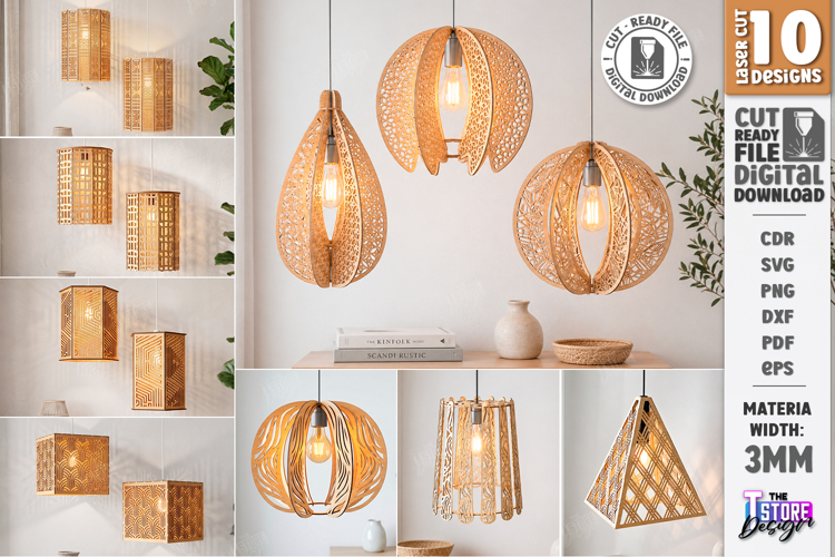 Wooden Pendant Light Shade Laser Cut Bundle | Home Decor SVG
