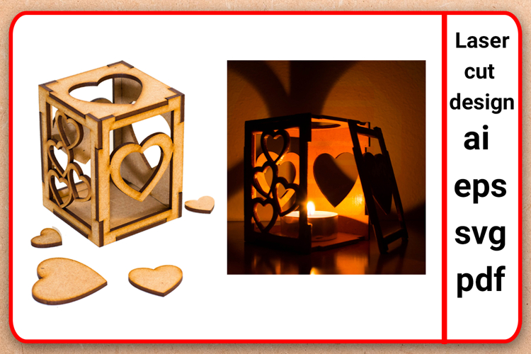 Laser cut SVG files Heart Candle holder template example image 1