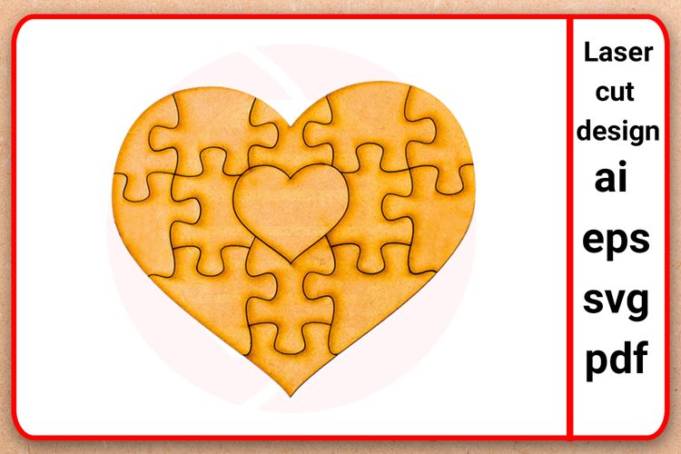 Laser cut SVG files Heart puzzle template digital download example image 1