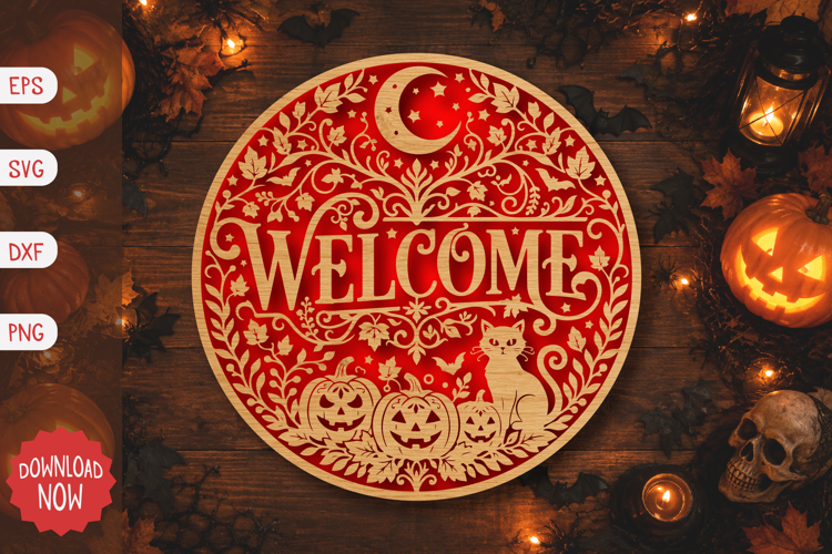 Welcome Pumpkin & Cat SVG