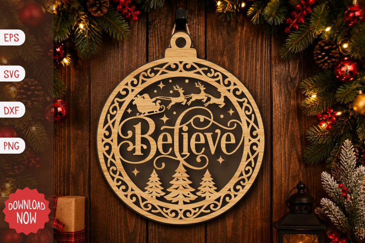 Believe Christmas Ornament SVG