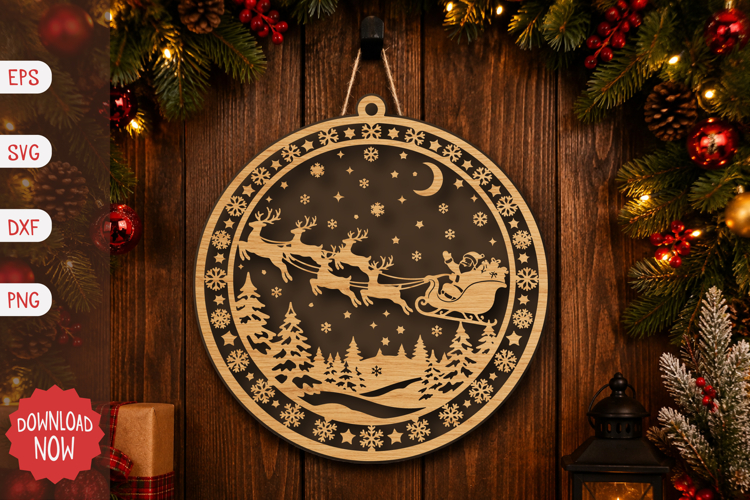 Santa Sleigh Ornament SVG
