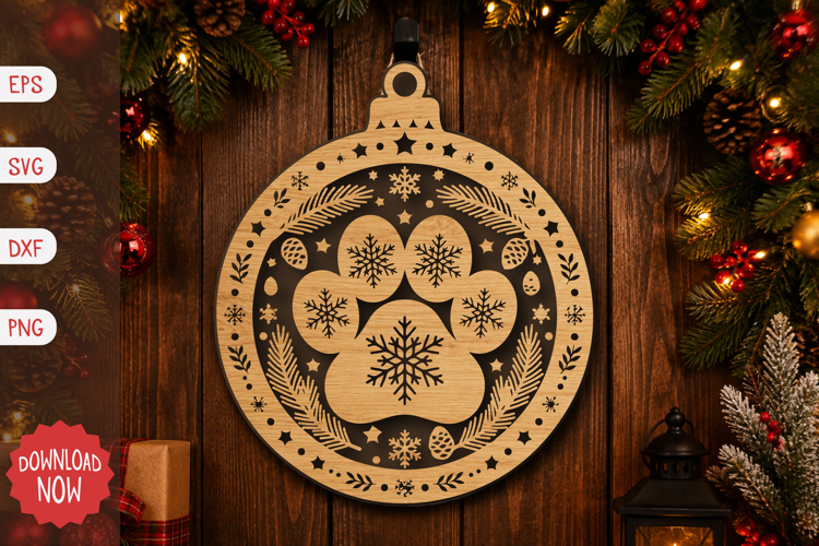 Cat Paw Christmas Ornament SVG