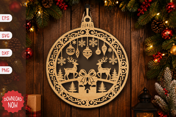 Reindeer Gift Christmas Ornament SVG