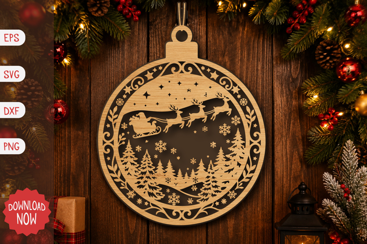 Santa Reindeer Winter Ornament SVG