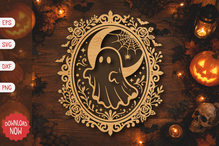 Moonlit Ghost with Flowers SVG