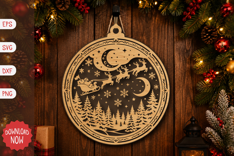 Christmas Reindeer Sleigh Scene SVG