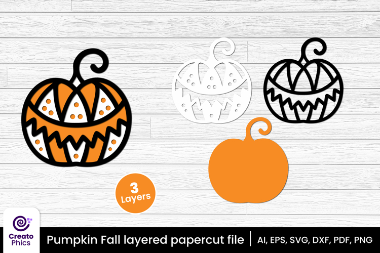 3D layered pumpkin papercut SVG | Fall laser cut crafting