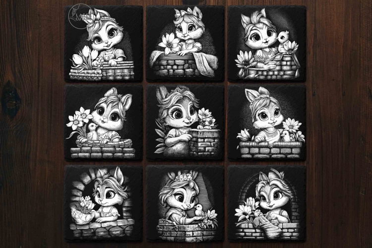 9 Cute Spring Easter Bunny Slate Coaster Engraving Designs