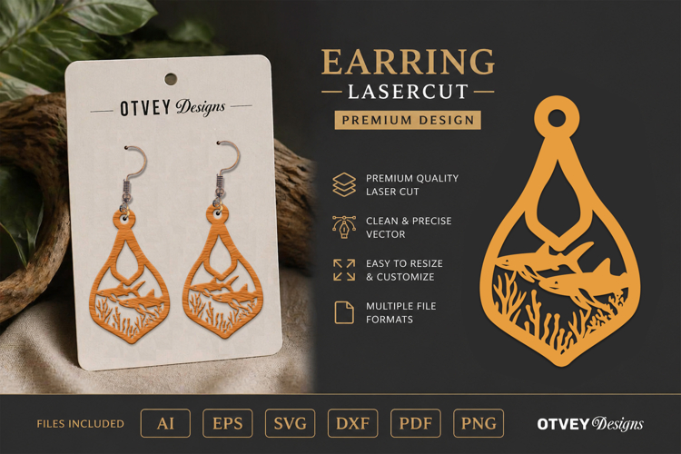 Lasercut Wooden Earrings Sea Animals