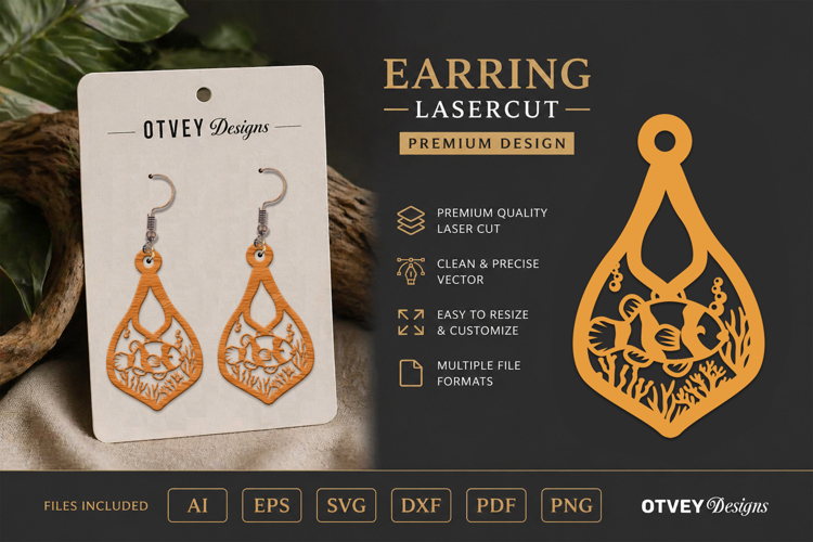 Lasercut Wooden Earrings Sea Animals