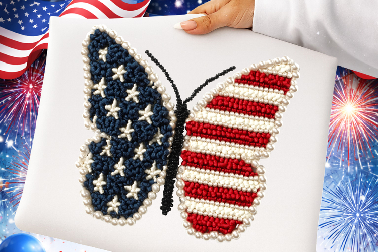 Latch Hook Pearl Patriotic Butterfly