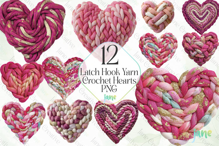 Latch Hook Yarn Crochet Hearts PNG Bundle