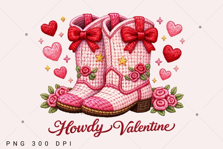 Latch Hook Yarn Howdy Valentine Day PNG, Crochet Western
