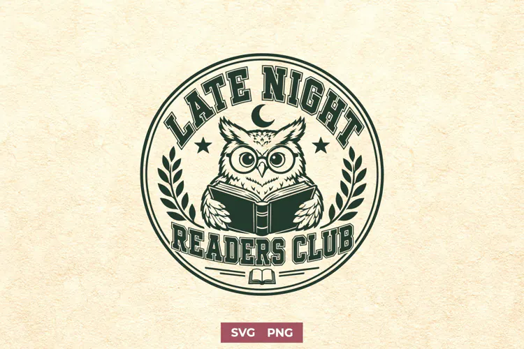 Late Night Readers Club SVG, Bookish Owl PNG, Night Owl Book