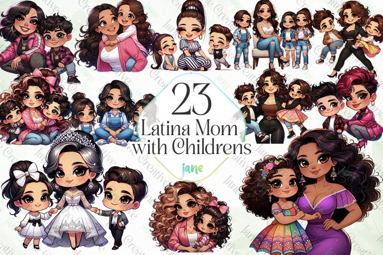 Latina Mom With Children Sublimation example image 1