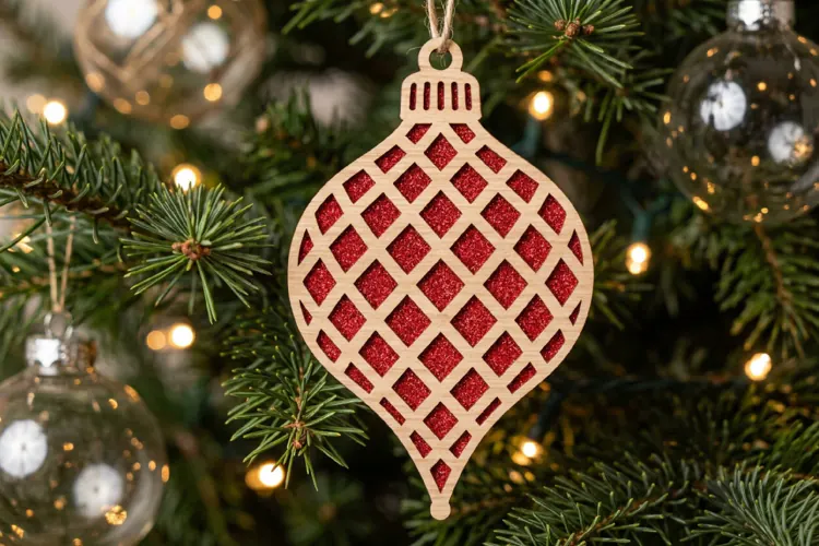 Lattice Wooden Christmas Ornament SVG Laser Cut Bauble File