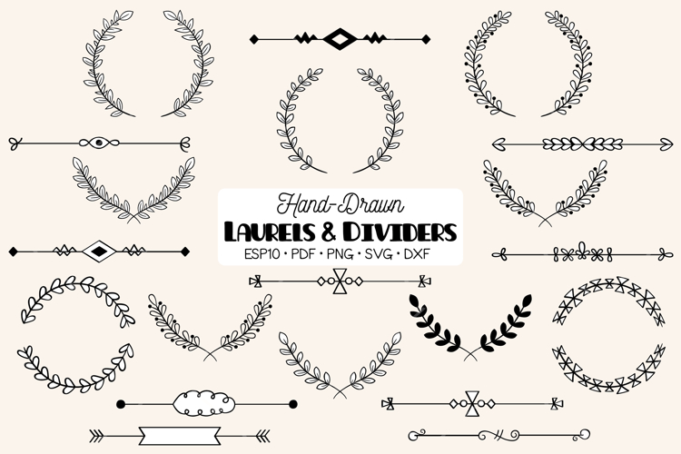 Laurels & Divider | Hand Drawn Floral Border, Leafy Wreath example image 1