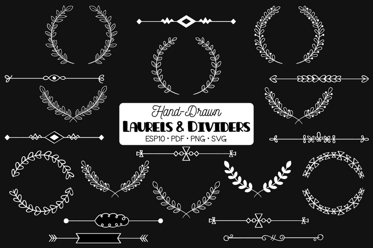 White Laurels & Divider | Hand Drawn Leaf Border, Wreath