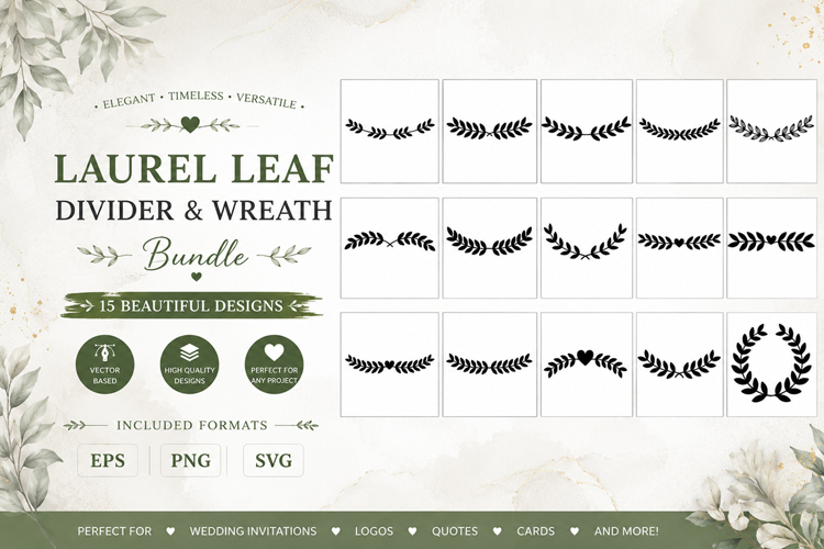 Laurel Leaf Divider   Wreath SVG PNG Collections
